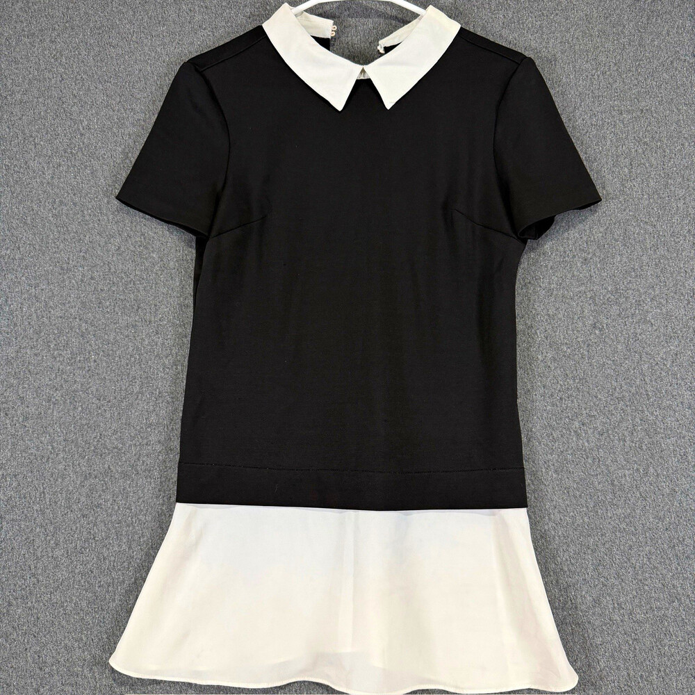 ECI New York Womens XS Black White Collared Dress Colorblock Short Sleeve